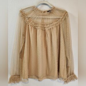 J. Crew Vintage Inspired Ruffle Collar Mesh Blouse In Antique Camel Size Medium
